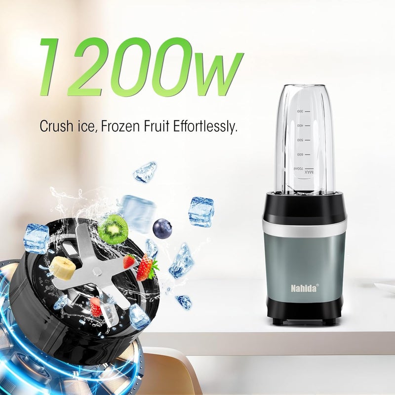Nahida Blender for Smoothies, 1200W Smoothie Blender for Ices Crushing, Blenders with (2) 6-Fin Blades, Personal Blenders for Kitchen with 23oz, 32oz, 37oz Easy Go Cups for Juices,1200W, Blue - Image 2